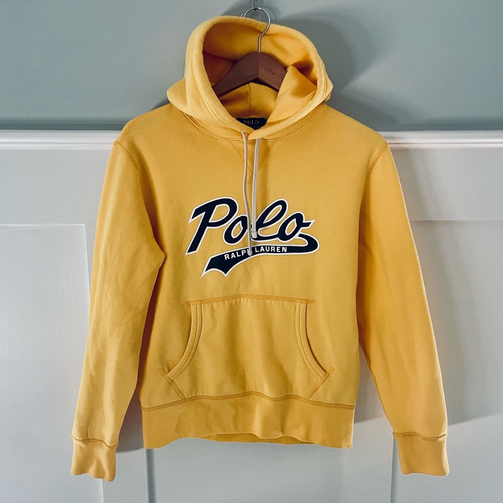 Polo Ralph Lauren Script Hoodie Bright Yellow Sz Small